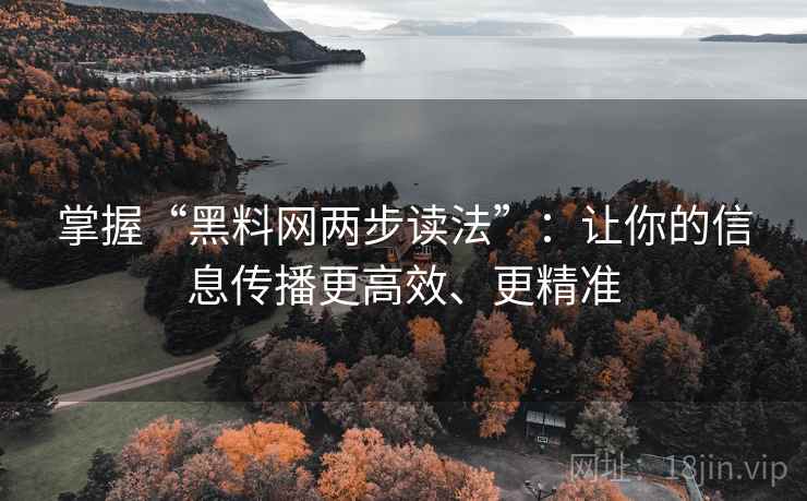 掌握“黑料网两步读法”:让你的信息传播更高效、更精准 掌握“黑料网两步读法”:让你的信息传播更高效、更精准